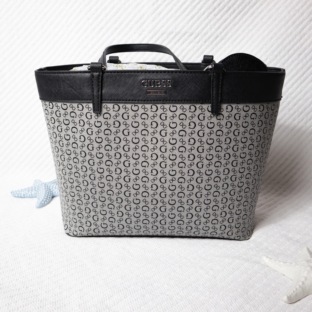 Guess Black and Grey Tote Purse with Coin Pouch